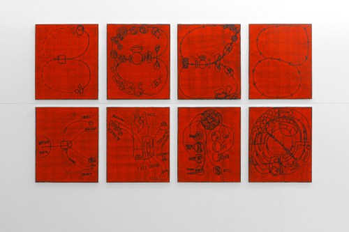 Matt Mullican, Notating the Cosmology, 2012. Pastel de óleo e guache sobre tela, Oil-stick rubbing and gouache on canvas, 60 × 50 cm (cada | each)